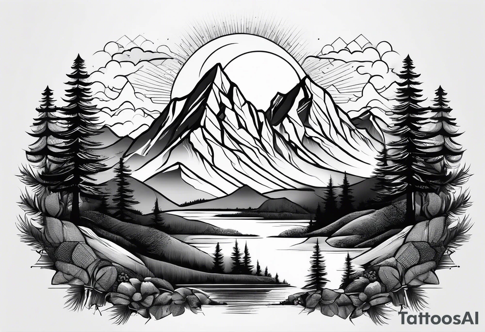 Mountain range with sunshine tattoo idea