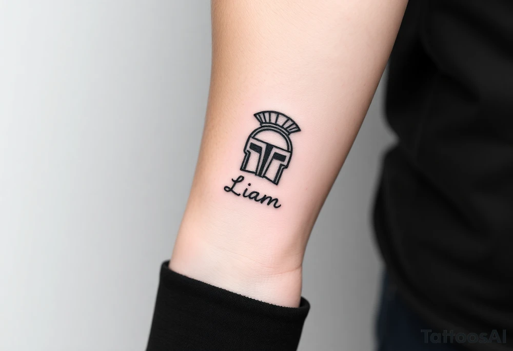 The name Liam inside a warriors helmet tattoo idea