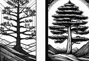 Pine tree and juniper tree side by side tattoo idea