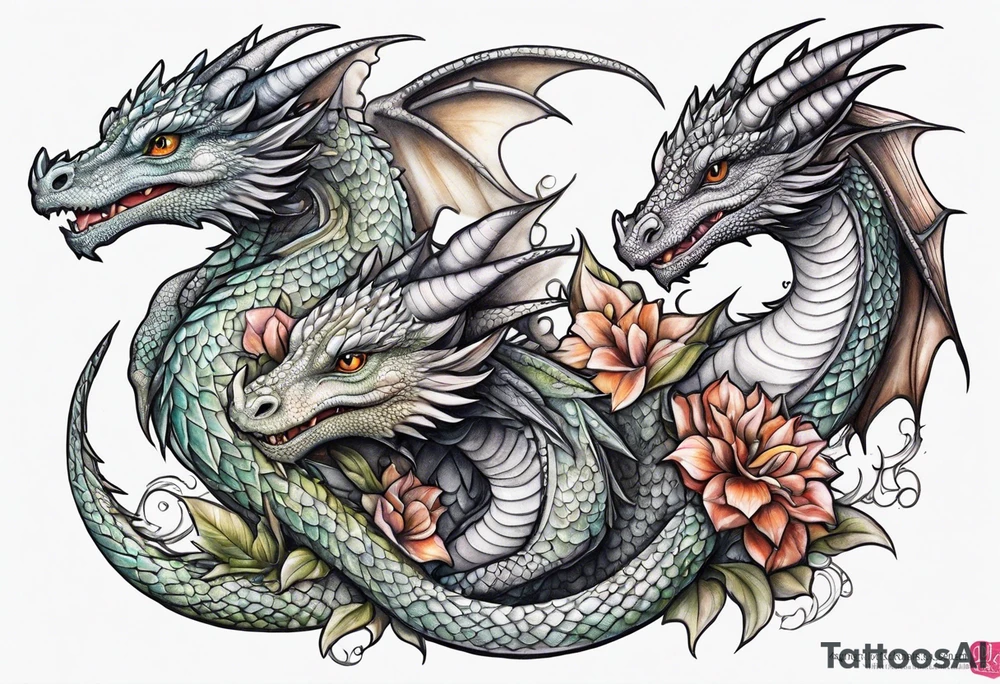 Two baby dragons and a mother dragon tattoo idea