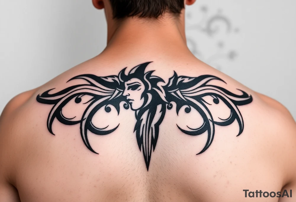 Tribal back shoulder piece tattoo idea