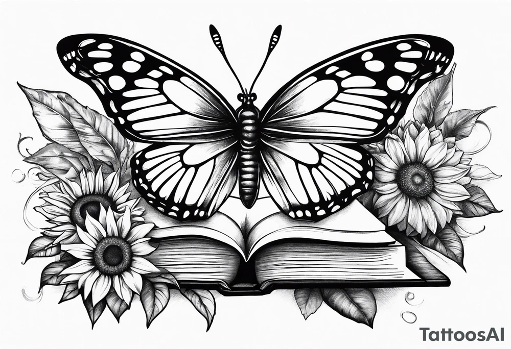 Butterfly, sunflower, book, fly, fish tattoo idea