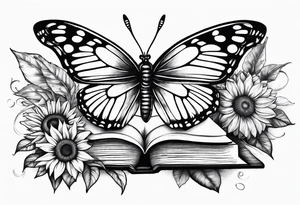 Butterfly, sunflower, book, fly, fish tattoo idea