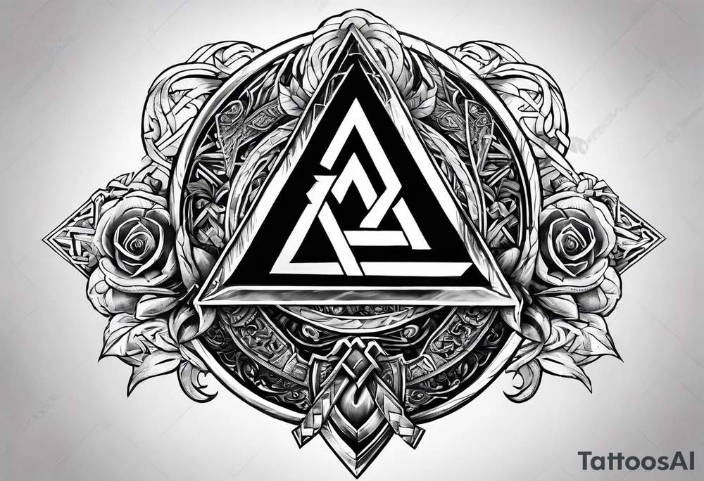 Valhalla valknut sword axe shield tattoo idea