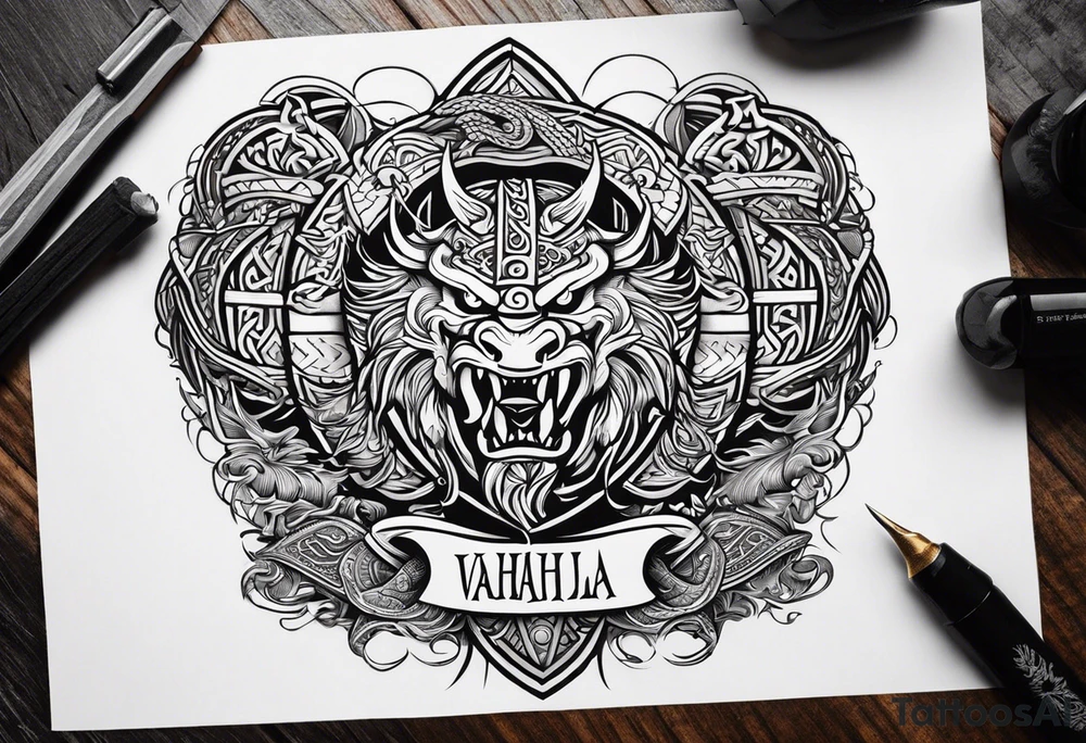 Valhalla sword shield viking ship dragon head tattoo idea Valhalla sword shield viking ship dragon head tattoo idea