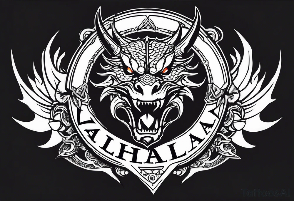 Valhalla sword shield dragon head tattoo idea