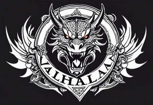 Valhalla sword shield dragon head tattoo idea