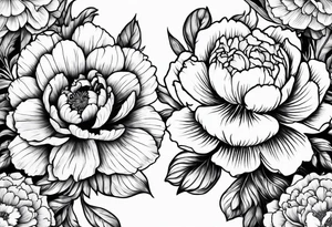 marigold, peony, and narcissus side by side tattoo idea