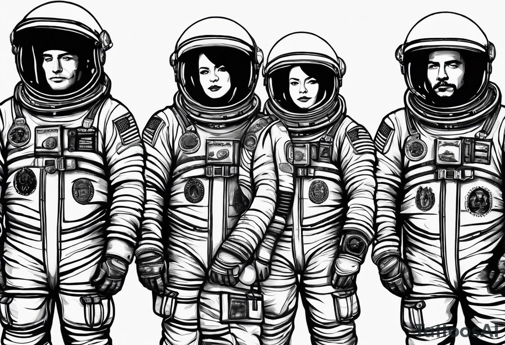 three astronauts standing together and each one is wearing a sombrero tattoo idea