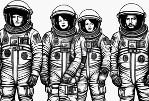 three astronauts standing together and each one is wearing a sombrero tattoo idea