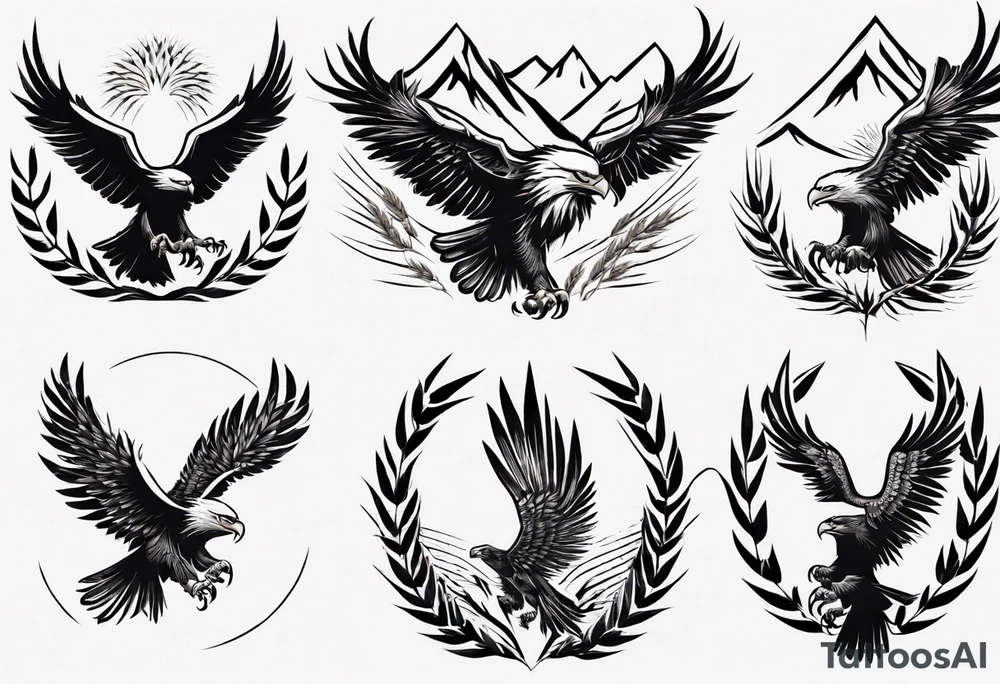 mountains wheat eagle tattoo idea