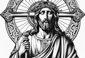 Jesus statue holding cross tattoo idea