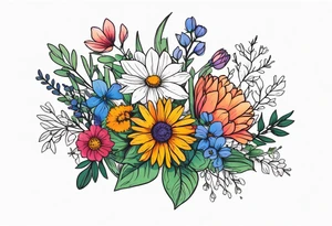saturated mixed wildflower bouquet with greenery and detailed with color tattoo idea