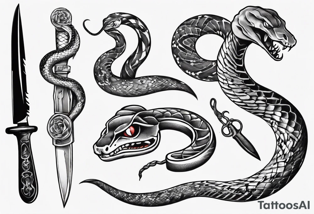A snake wrapping a knife tattoo idea