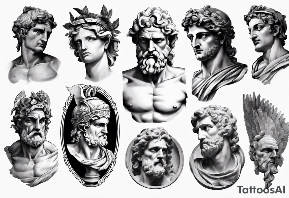 greek god statue realistic tattoo idea