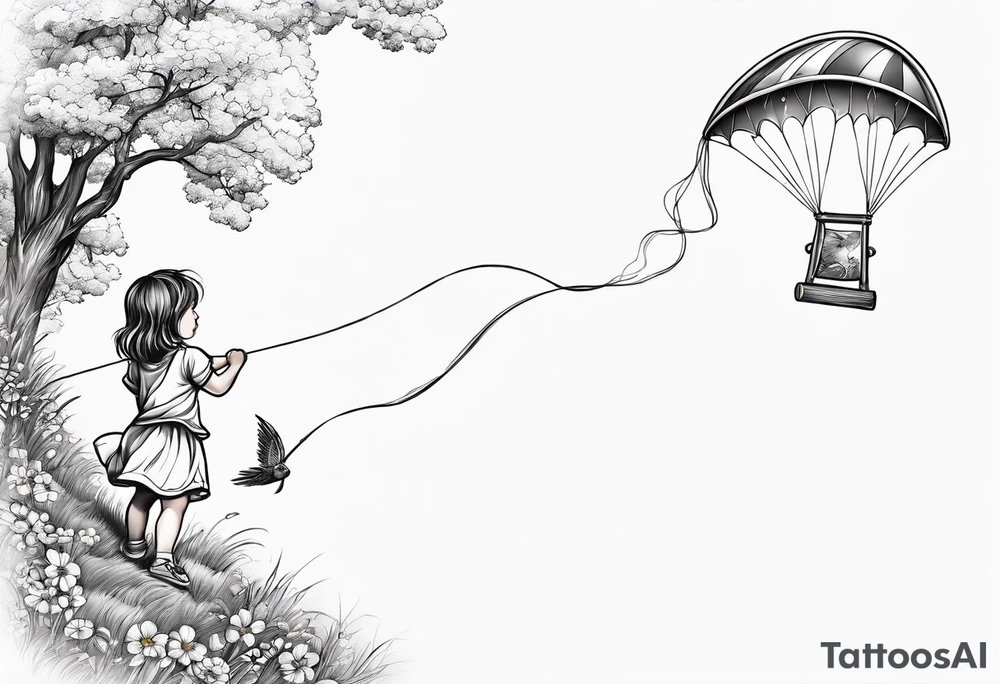 back image of a little girl flying a kite tattoo idea