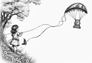 back image of a little girl flying a kite tattoo idea