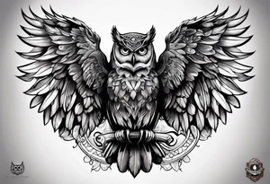 owl with skull in chest and wings tattoo idea