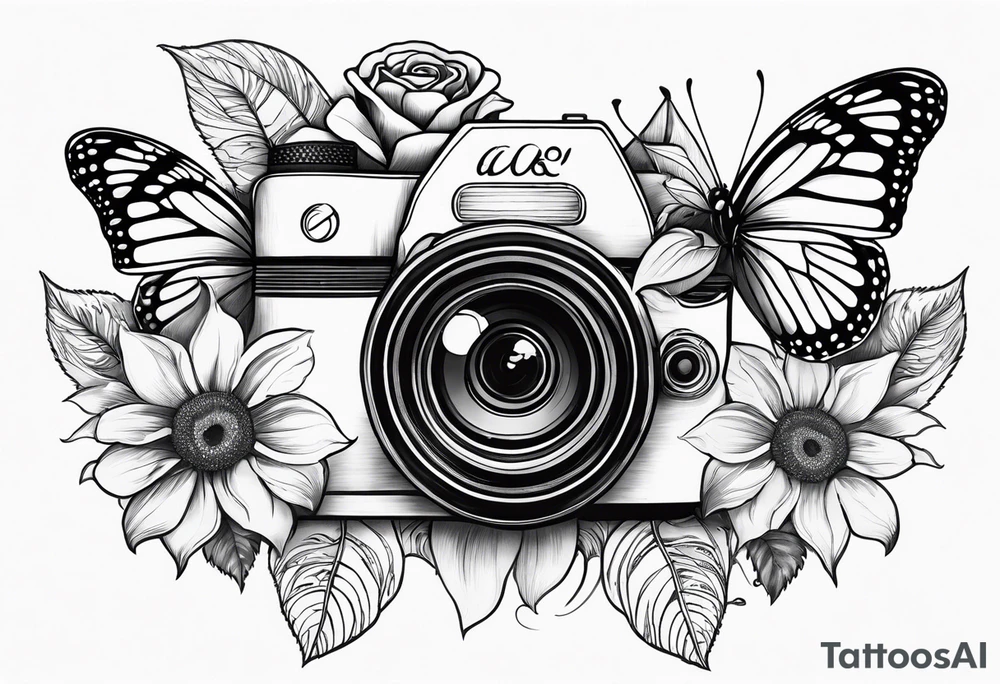 Flower : rose , sunflower, camera, butterfly tattoo idea