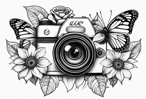 Flower : rose , sunflower, camera, butterfly tattoo idea