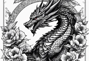 Drache mit Kirschblüten fliegt nach unten tattoo idea
