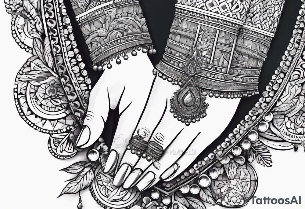 The hand of hindu goddess Laxmi with coins falling out of her hand tattoo idea