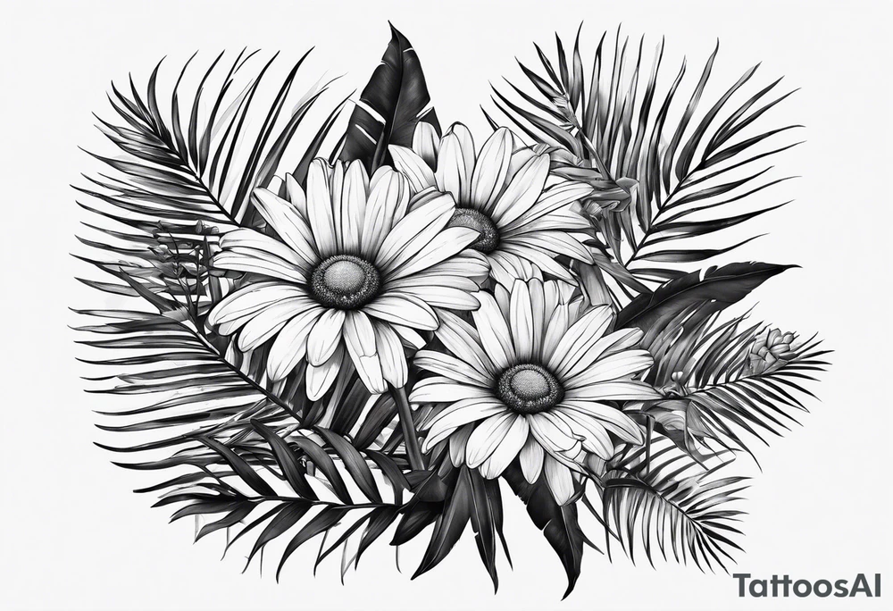 Daisies, palm trees tattoo idea
