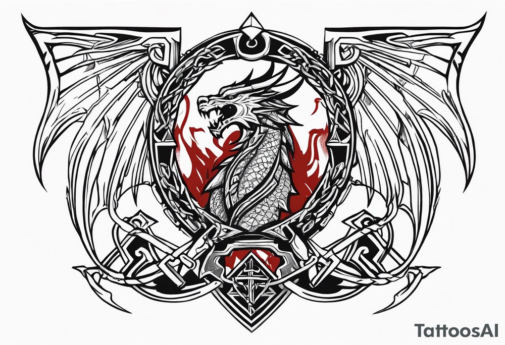 Valhalla sword shield dragon axe Valknut barbed wire chains tribal tattoo idea Valhalla sword shield dragon axe Valknut barbed wire chains tribal tattoo idea