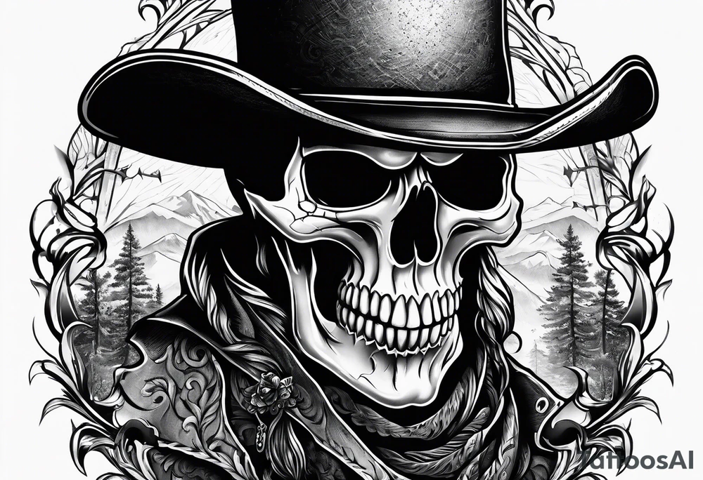 Screaming skull with cowboy hat tattoo idea