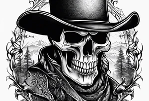 Screaming skull with cowboy hat tattoo idea