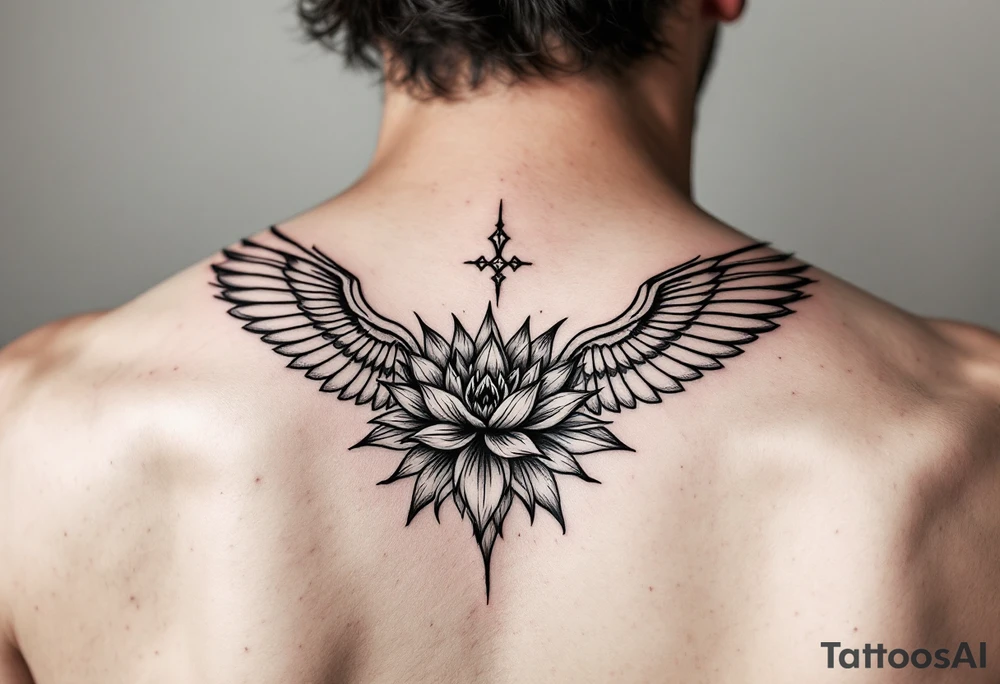 Fine lines small minimalist tattoo combo of phenix and lotus tattoo idea