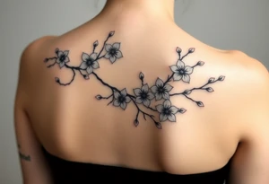 delicate cherry blossoms swirling in spring breeze with petals tattoo idea