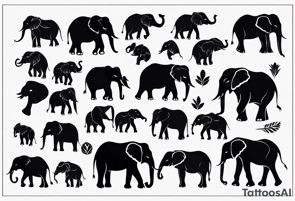 Minimalistic, fully black side silhouette of an elephant tattoo idea
