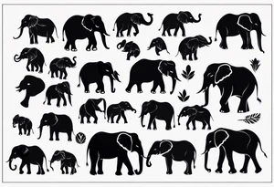 Minimalistic, fully black side silhouette of an elephant tattoo idea