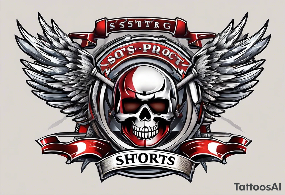 crossed hockey sticks with sports equipment and wings that says "SHOT SPORTS" tattoo idea