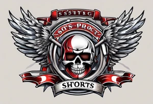 crossed hockey sticks with sports equipment and wings that says "SHOT SPORTS" tattoo idea
