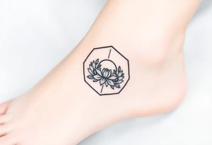 Hexagon with astrological sign for Leo,  larkspur and water lilies in the center tattoo idea