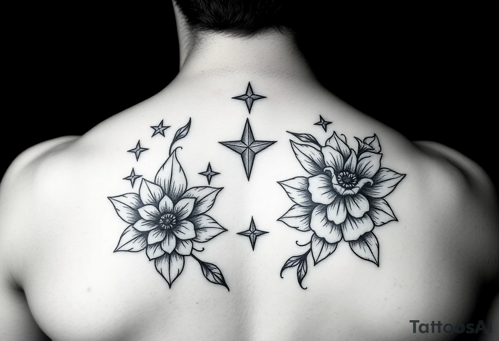 stars flowers tattoo idea