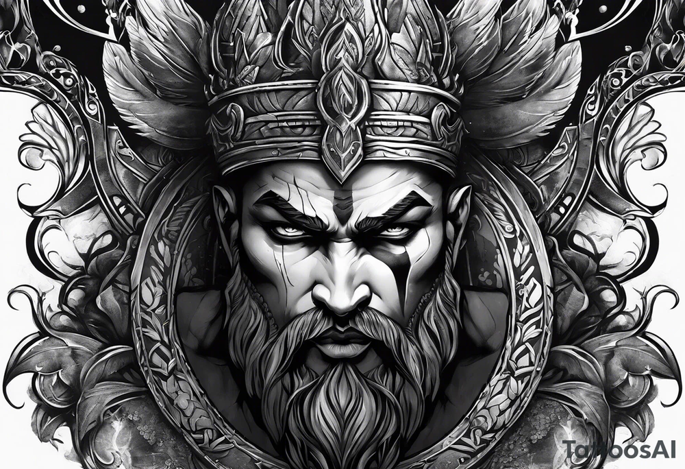 Black god of war with a small silver crown tattoo idea