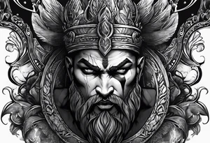 Black god of war with a small silver crown tattoo idea