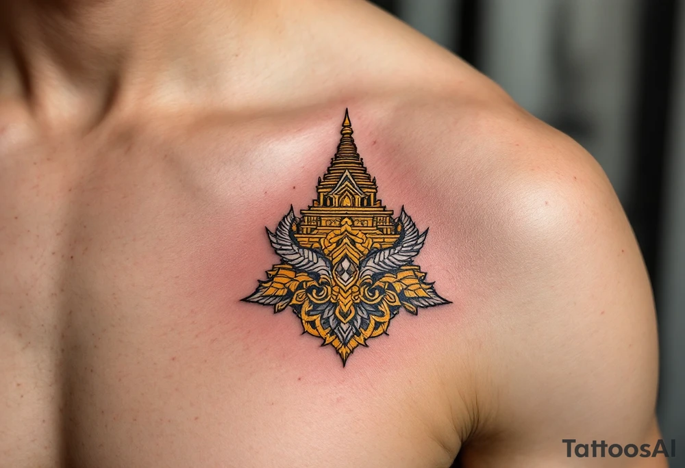 Golden stupa with white accents, symbolizing the mind of enlightenment. tattoo idea