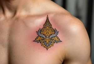 Golden stupa with white accents, symbolizing the mind of enlightenment. tattoo idea