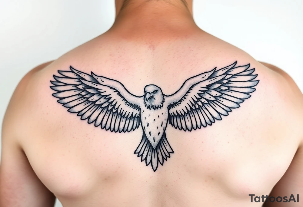 majestic eagle spreading wings against mountain peaks tattoo idea