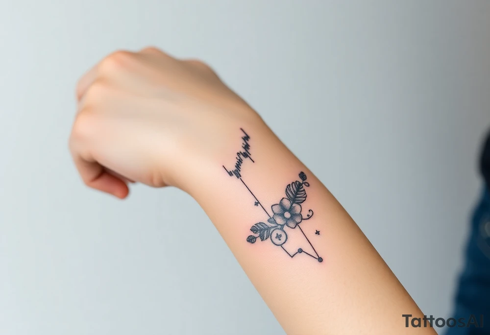 Create a unique tattoo design for a Forex trader. Include symbols of trading like a bullish candlestick chart, currency symbols (e.g., EUR, USD, GBP, JPY), and creative elements representing financial growth and strategy. The style should be minimalist black linework, modern and elegant, suitable for an arm or forearm tattoo.” tattoo idea