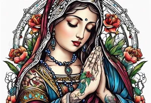 Praying hands with rosary tattoo idea