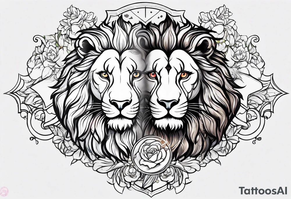 Leo zodiac sign couple tattoo idea