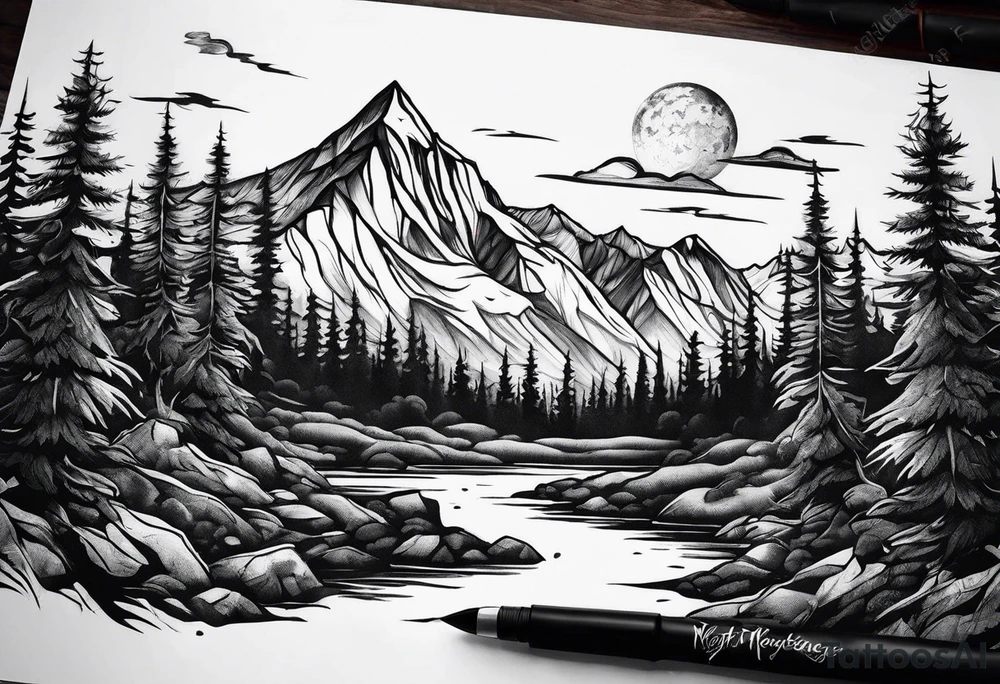 Wilderness mountains tattoo idea