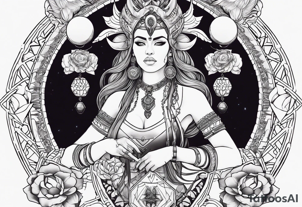 kali ma, alien goddess, valkrye, aries, pirate, divine feminine, zenza resonance, pachamama, lotus azul, blank panther, eagle, skull, 5D, nueva gaya, dna 12, left side chest tatoo tattoo idea