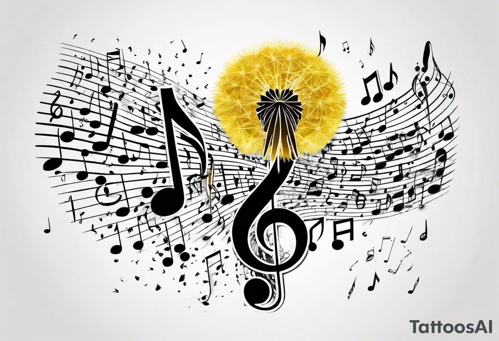 Dandelion puff breaking off into music notes tattoo idea