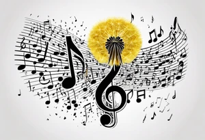 Dandelion puff breaking off into music notes tattoo idea